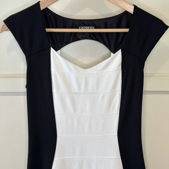 Express Black and White Color Block Body Con Mini Dress - Size 4 - Picture 2 of 10